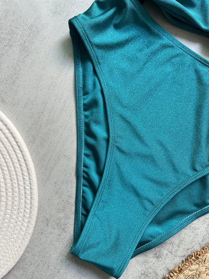 3 Colors Sexy Metal Rings Cut Out Women Swimwear One Piece Swimsuit Female Bandeau High Leg Cut Bather Bathing Suit Swim B022D