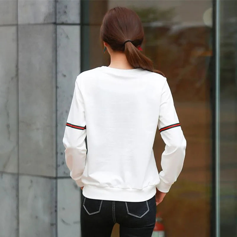 Spring Lady New Loose Appear Thin Long Sleeved Thin Style Korean Round Neck Patchwork Contrasting Colors Insert All-match Tops