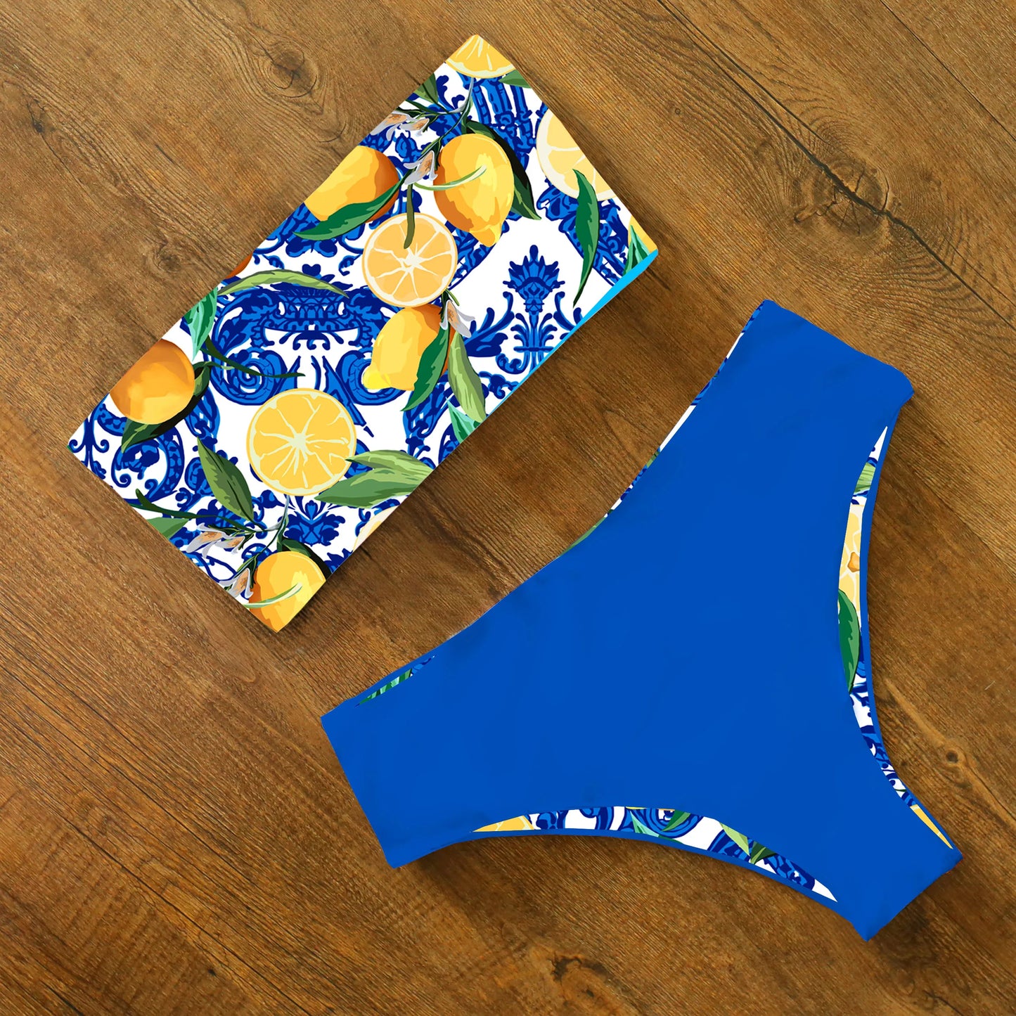 Reversible Bikinis Women Bandeau Swimwear Back Cross Halter Swimsuit Print High Waist Bathing Suit Femme Swim Wear Summer
