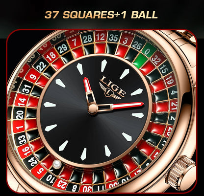 LIGE Quartz Man Watch Fashion Luxury Creative Roulette Game Dial Design Leather Casual Life Waterproof Watches for Men Gifts+Box