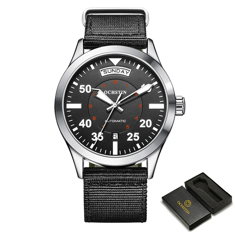 OCHSTIN New Top Brand Automatic Mechanical Watches for Men Military Nylon Strap Pilot Watch Male Auto Date Day Relogio Masculino