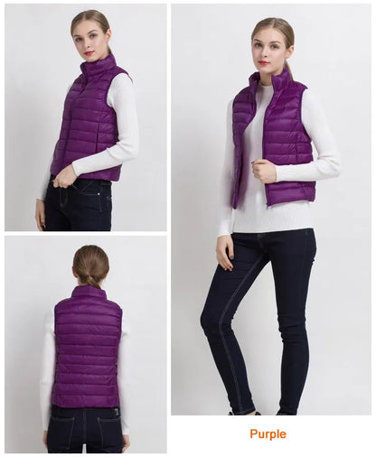 Women Vests 2023 New Autumn Winter Ultra Light Duck Down Vest Female Slim Sleeveless Jacket Windproof Warm Puffer Waistcoat