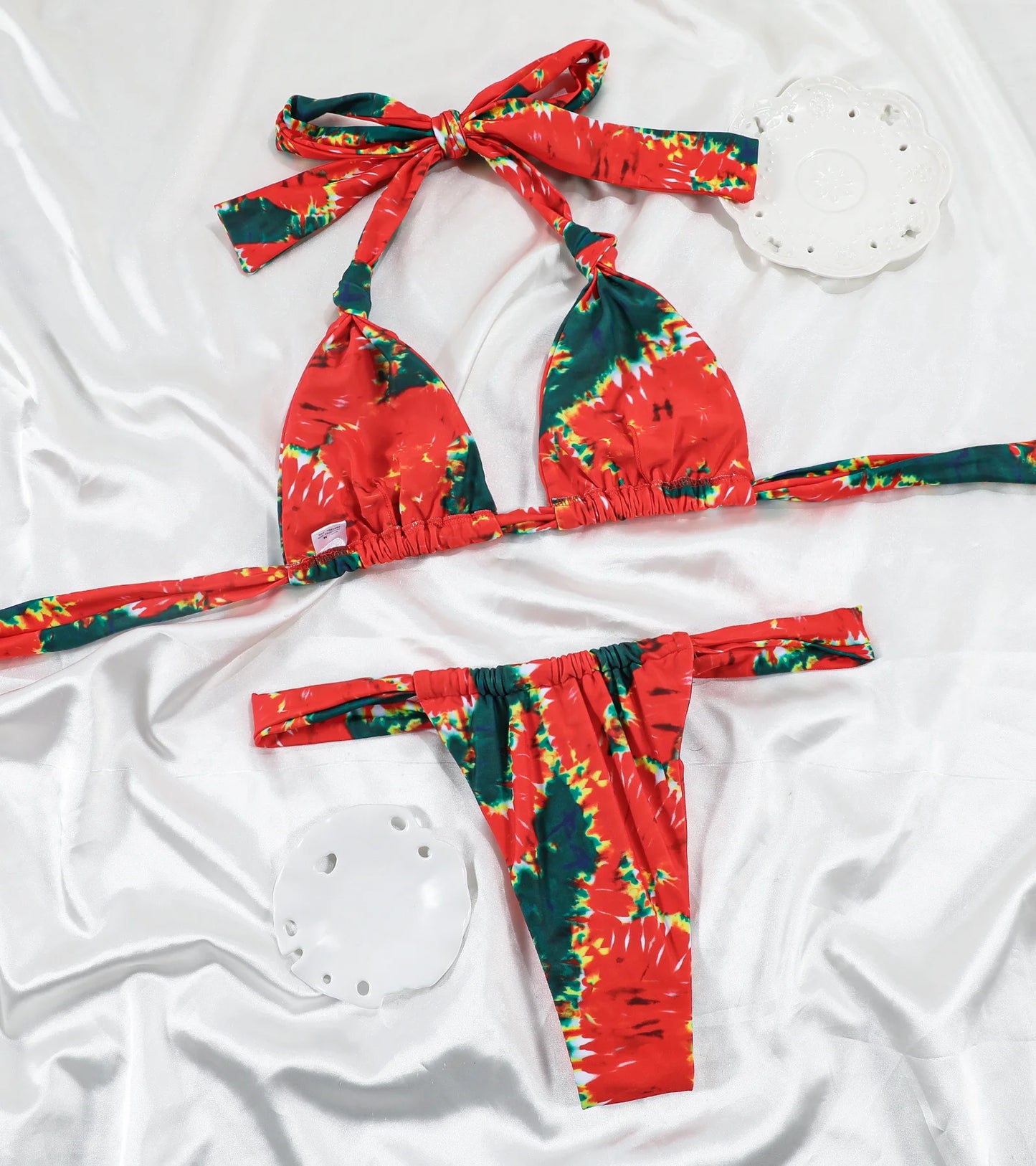 Miyouj Pleasted Bikinis Colaless Swimsuit Triangle Bikini Set Women Swimwear Halter Bathing Suits Bandage Beachwear Brazilian