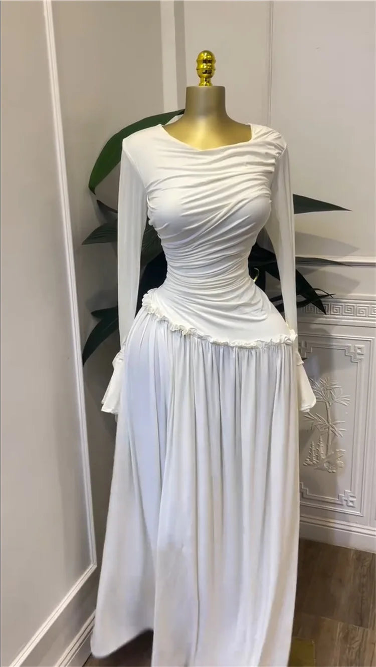 CM.YAYA Women Full Sleeve O-neck Elegant Long Dress Edible Tree Fungus Sweet Holiday Beach Evening Sexy Party Dresses Vestidos
