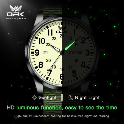 OPK 6090 Quartz Watches for Man Fashion Casual Nylon Webbing Watchband Dual Calendar Waterproof Luminous Men's Sports Watches