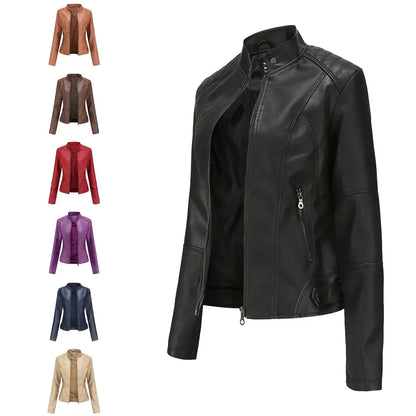 Faux Leather Jacket Women 2026 Autumn Spring Women's Moto Biker Jacket Red Black Coat Brown Purple Blue 3xl 4xl Coffee XS Beige