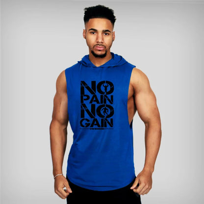 Mens Bodybuilding Sleeveless Hooded Shirts Summer Breathable Loose Cotton Hip Hop Tank Tops Gym Workout Fitness Muscle Hoodie