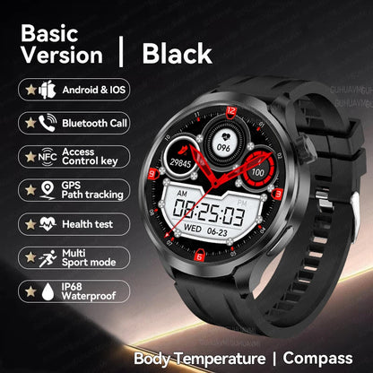 New 1.85"AMOLED NFC GPS Smart Watches For man IP68 Waterproof Blood Pressure Body Temperature Sport Fitness tracker Smart Watch