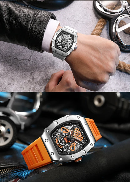 RUIMAS Tonneau Dial Automatic Movement Watches for Men Fashion Sport Mechanical Wristwatch Waterproof Clock Reloj Hombre 341