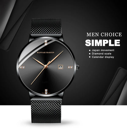 Japanese Original Quartz Movement Watch Luxury Rhinestone 40mm Blue Black Business Style Casual Fashion Stainless Steel Watches