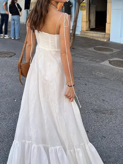 Ashgaily White Dress Women Halter Cotton Long Dress Lace Elegant Party Outfits Ladies Sexy Club Clothes