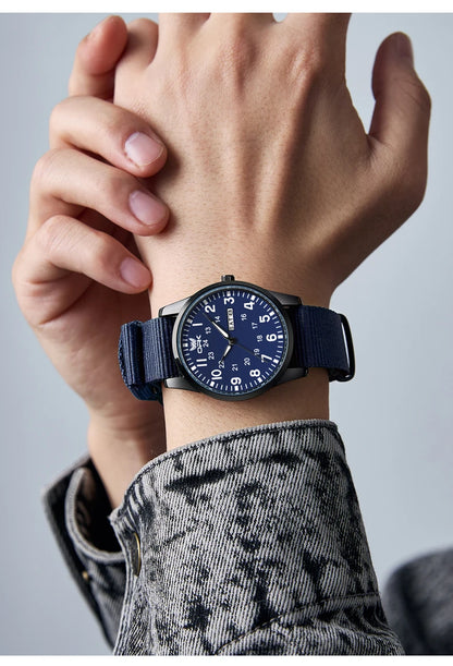 OPK 6090 Quartz Watches for Man Fashion Casual Nylon Webbing Watchband Dual Calendar Waterproof Luminous Men's Sports Watches