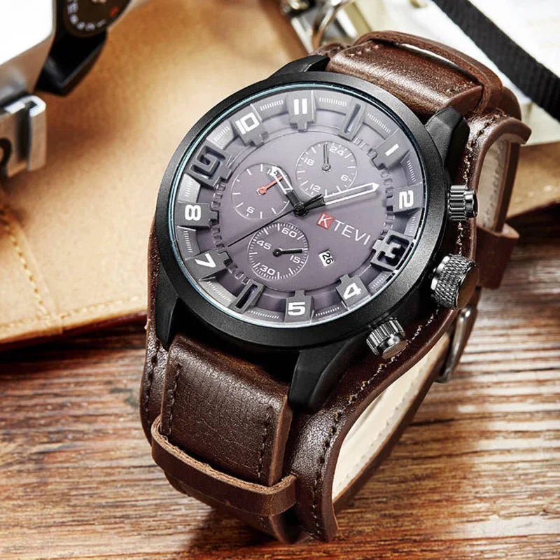 Retro Men's Watches High-end Luxury Man Watch PU Leather Strap Date Business Quartz Watch Big Dial Military tactical Wristwatch