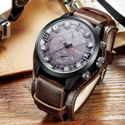 Retro Men's Watches High-end Luxury Man Watch PU Leather Strap Date Business Quartz Watch Big Dial Military tactical Wristwatch