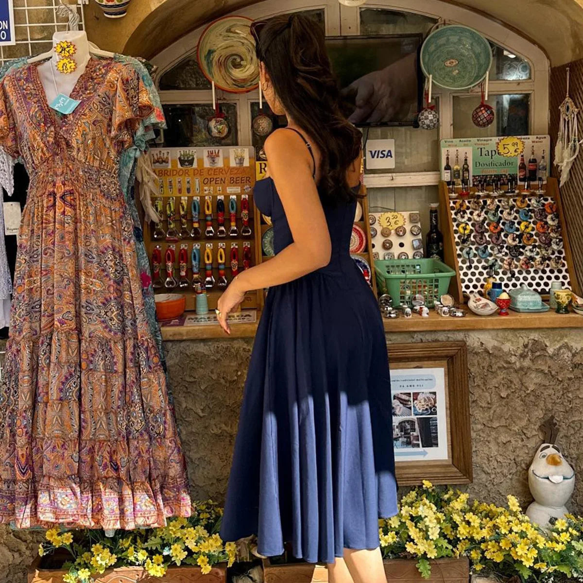 Suninheart Spaghetti Strap Summer Party Dresses 2025 New Arrivals Fit and Flare Elegant Midi Dress Red Night Date Dress