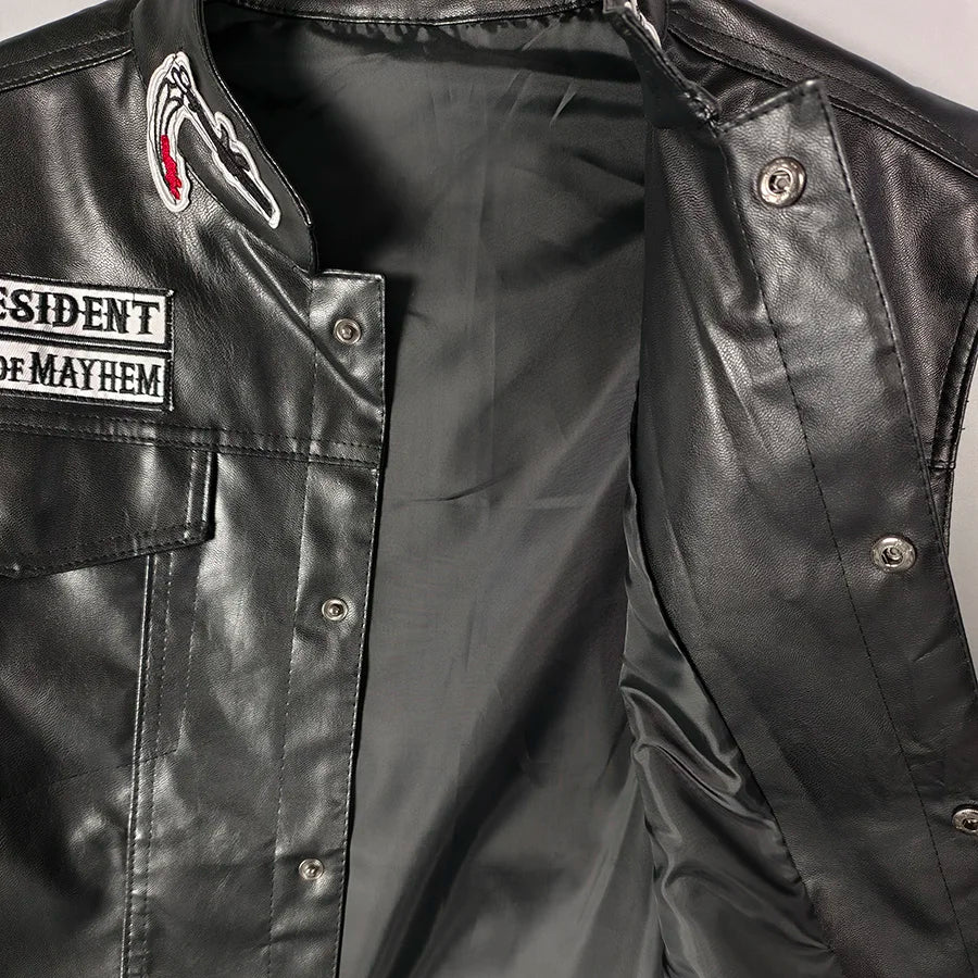 Men Motorcycle Spring Jackets SOA Punk Black Motorbike Gilet Sons of Anarchy Leather Moto Jacket Vest