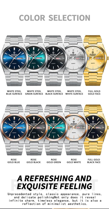 BINBOND Fashion B102 Men Business Watch Leisure Quartz Stainless Steel Buckle Watches Waterproof Luminous Calendar Men's Watches