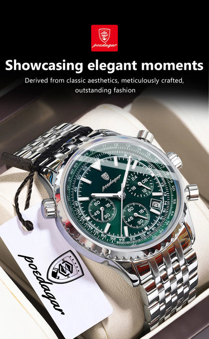 POEDAGAR Luxury Watches For Man Date Chronograph Stainless Steel Sport Men Watch Waterproof Luminous Quartz Military Men's Watch