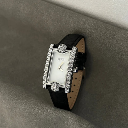 Rectangular Diamond-set Women's Quartz Watch High-end Temperament Simple Fashionable Watches Belt Wristwatch Match Items Gifts