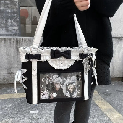 New Fashion Design for Girls Y2K Ulzzang Ita Bag Sweet Preppy Style Shoulder Bag for Women Large Capacity Ribbon Bow Tote Bag