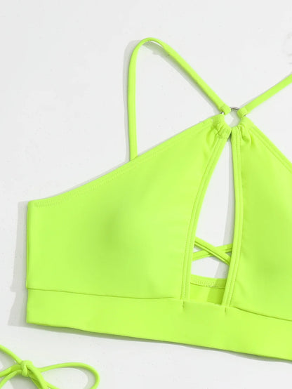 2025 Sexy Orange Bikini Hollow Out Push Up Two-Piece Swimsuit Women Halter Bandage Backless Thong Swimwear Summer Beachwear New