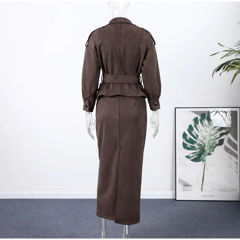 Women's Faux Suede Cropped Trench Coat Jacket Belted Notched Lapel Lace-up Retro Chic Outerwear Spring New High Street Outfit