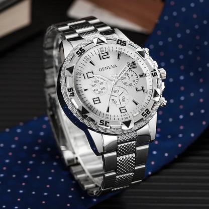 4PCS/Set Fashion Men Business Watches Luxury Big Dial Quartz Watch for Men Clock Jewelry Set Reloj Hombre（Without Box）