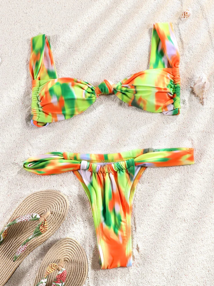 ZRTAK Push Up Bikinis Set Two Piece Suit Women Swimsuit 2025 Bathing Suit Sexy Bikini Swimwear Print Beachwear Tied Biquinis