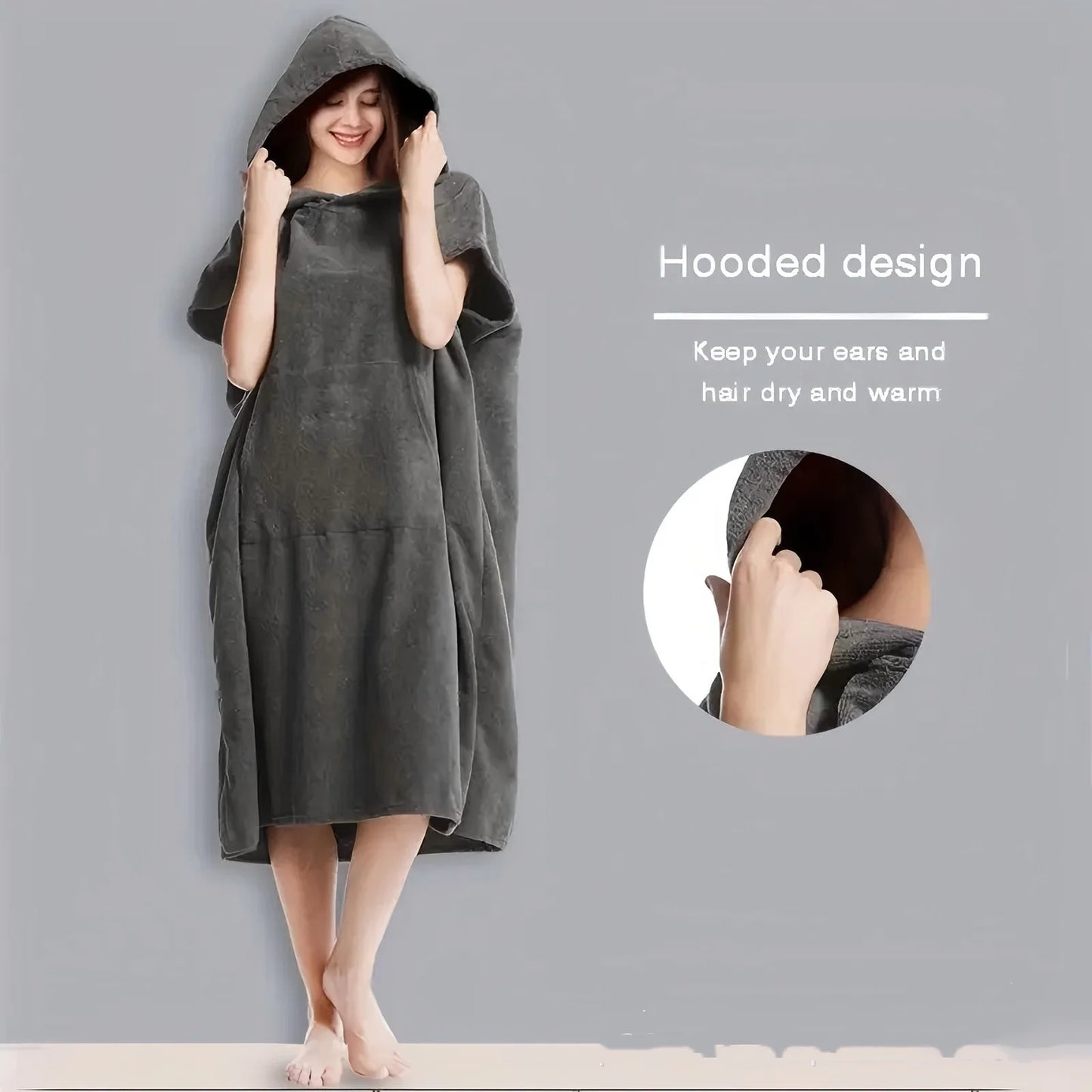 Unisex Oversized Quick Dry Poncho Hoodie Towel Beach Robe Swim Surf Changing Towel Loungewear Pajamas for Adults