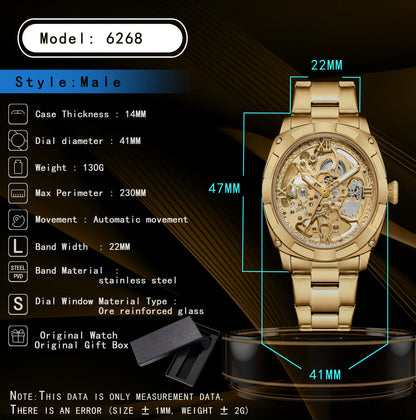 Men automatic watch luxury mechanical watches waterproof skeleton  wholesale stainless steel gift watch