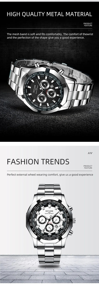 Luxury Mens Sport Watches Fashion Men Business Stainless Steel Waterproof Quartz Wristwatch Calendar Luminous Clock Reloj Hombre