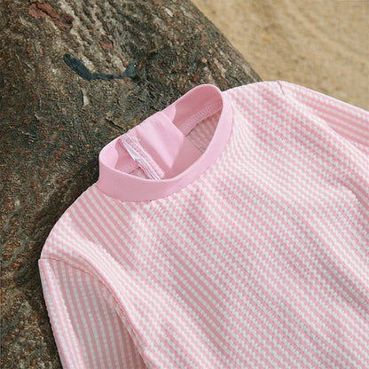 MISOWMNJOY Infant Baby Girls Summer Swimsuit with Hat Toddler Striped Long Sleeve Zipper Bathing Suit Children Beach Swimwear