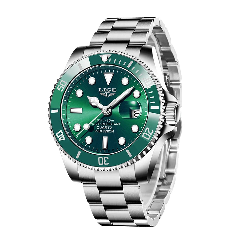 LIGE Top Luxury Watches For Men Fashion 30M Waterproof Luminous Date Quartz Wristwatches Casual Business Mens Watch Roloj Hombre