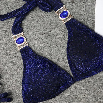 2026 Shiny Rhinestone Diamond Bikini Women Swimsuit Female Swimwear Two Pieces Bikini Set Halter Metal Chains Bathing Suit Swim