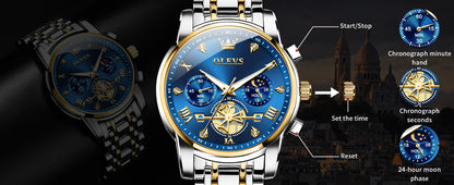 OLEVS 2856 Original Watches Man Multifunctional Chronograph Quartz Watch Waterproof Luminous Moon Phase Watches For Man Reloj