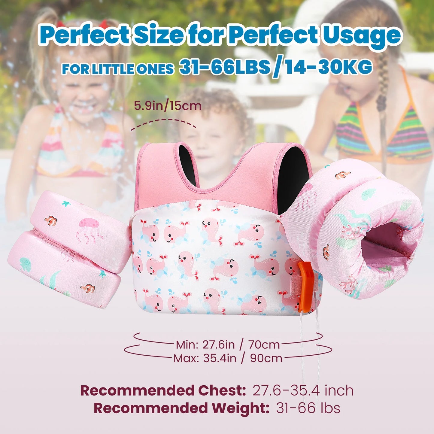 Kids Life Vest Children's Swimming Arm Float Whistle Child Lifejacket Swimsuit Foam Safety Swimming Pool Accessories for kayak
