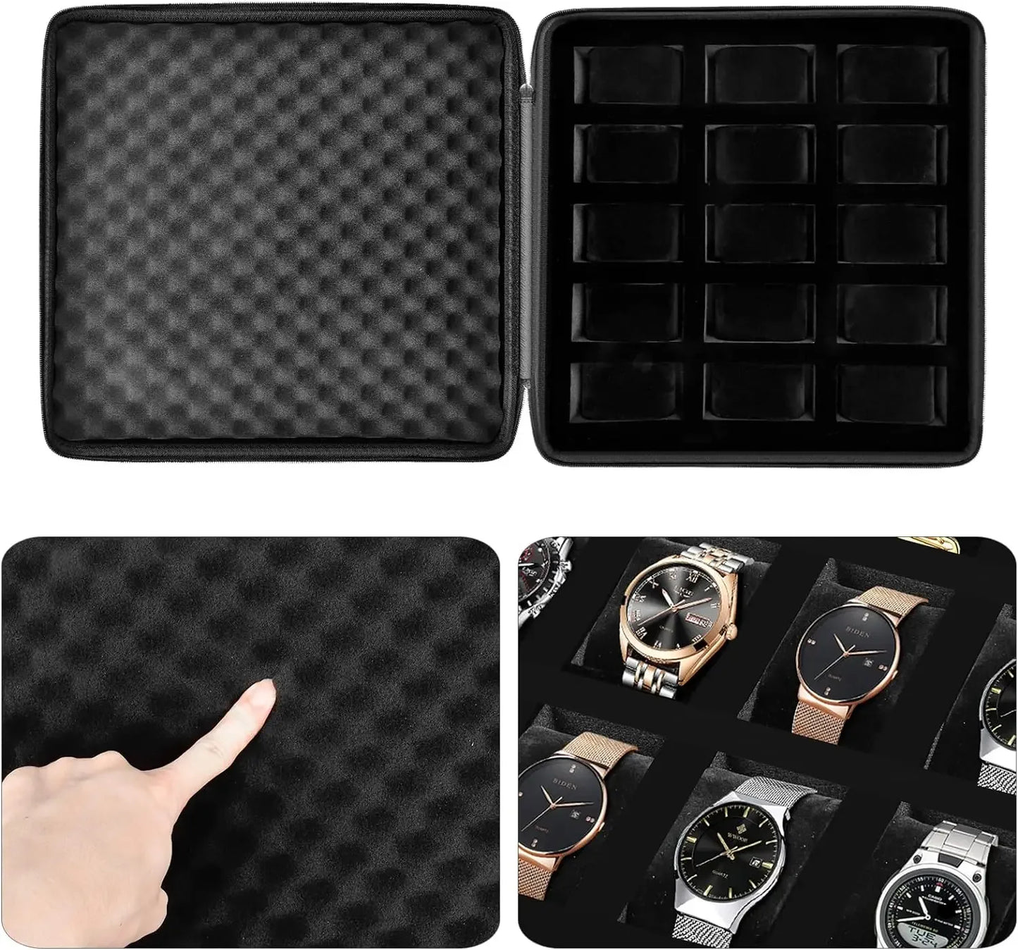 15 Slots Watch Box /Men Watch Display Storage Case Fits All Wristwatches and Smart Watches Up To 42mm Watch Case