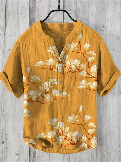 Spring and summer men's and women's shirts independent station casual Hawaiian style shirts men's tops 100% linen new hot sale