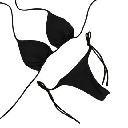 2025 Sexy Halter Solid color Bikini Set Women's Swimsuit Two-piece Triangle Thong Swimwear Bathing Suit for Beach Biquinis