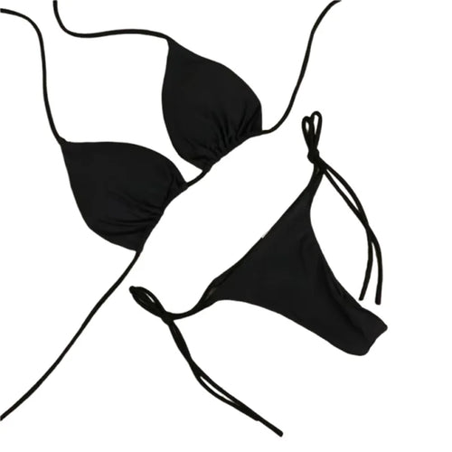 2025 Sexy Halter Solid color Bikini Set Women's Swimsuit Two-piece Triangle Thong Swimwear Bathing Suit for Beach Biquinis