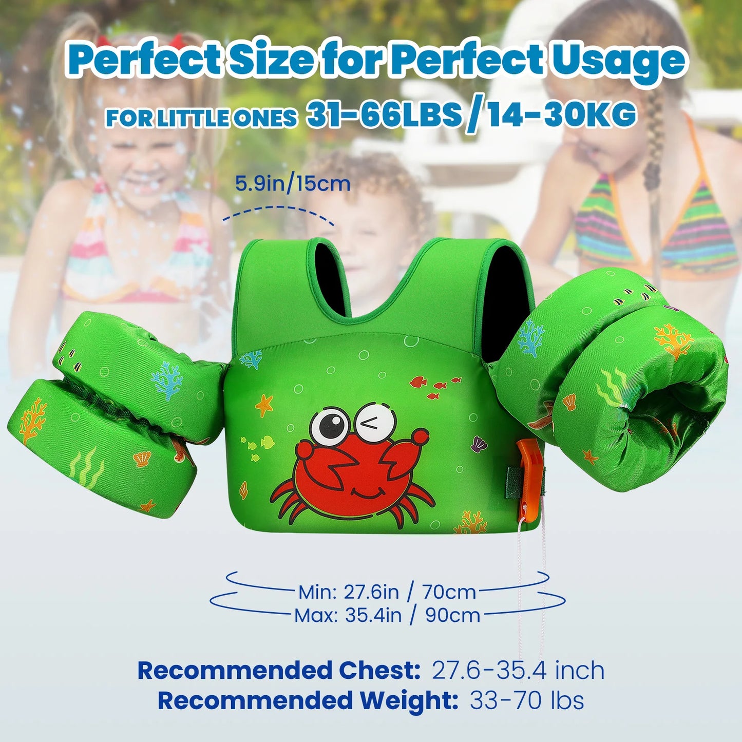 Kids Life Vest Children's Swimming Arm Float Whistle Child Lifejacket Swimsuit Foam Safety Swimming Pool Accessories for kayak