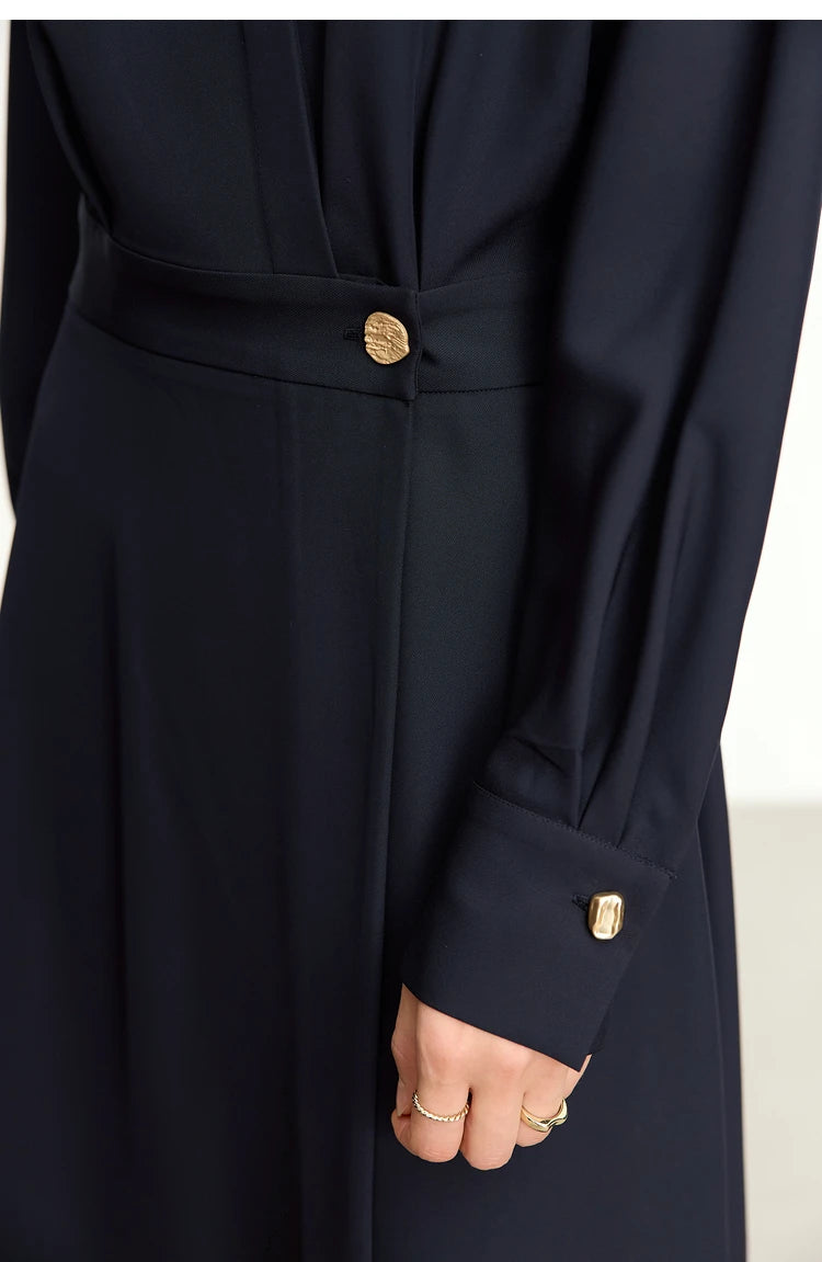 AMII Minimalist French Long-sleeve Shirt Dress for Women 2024 Autumn New A-line Office Lady Solid Midi Dresses Vestidos 12343290