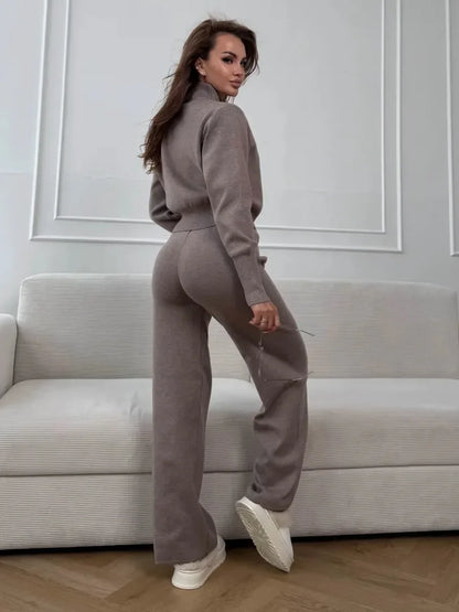 Blubelle Women's New Autumn Winter Zip Up Knit Set Trendy Slim Fit Cardigan Pants Chic Commuting Sweater Outfit