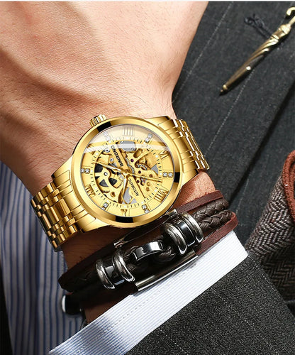 Bindond Mens Automatic Mechanical Watches Top Brand Luxury Stainless Steel Waterproof Hollow Male Wristwatches Relogio Masculino
