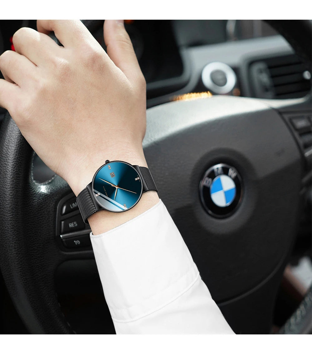 Japanese Original Quartz Movement Watch Luxury Rhinestone 40mm Blue Black Business Style Casual Fashion Stainless Steel Watches