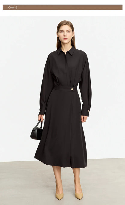 AMII Minimalist French Long-sleeve Shirt Dress for Women 2024 Autumn New A-line Office Lady Solid Midi Dresses Vestidos 12343290