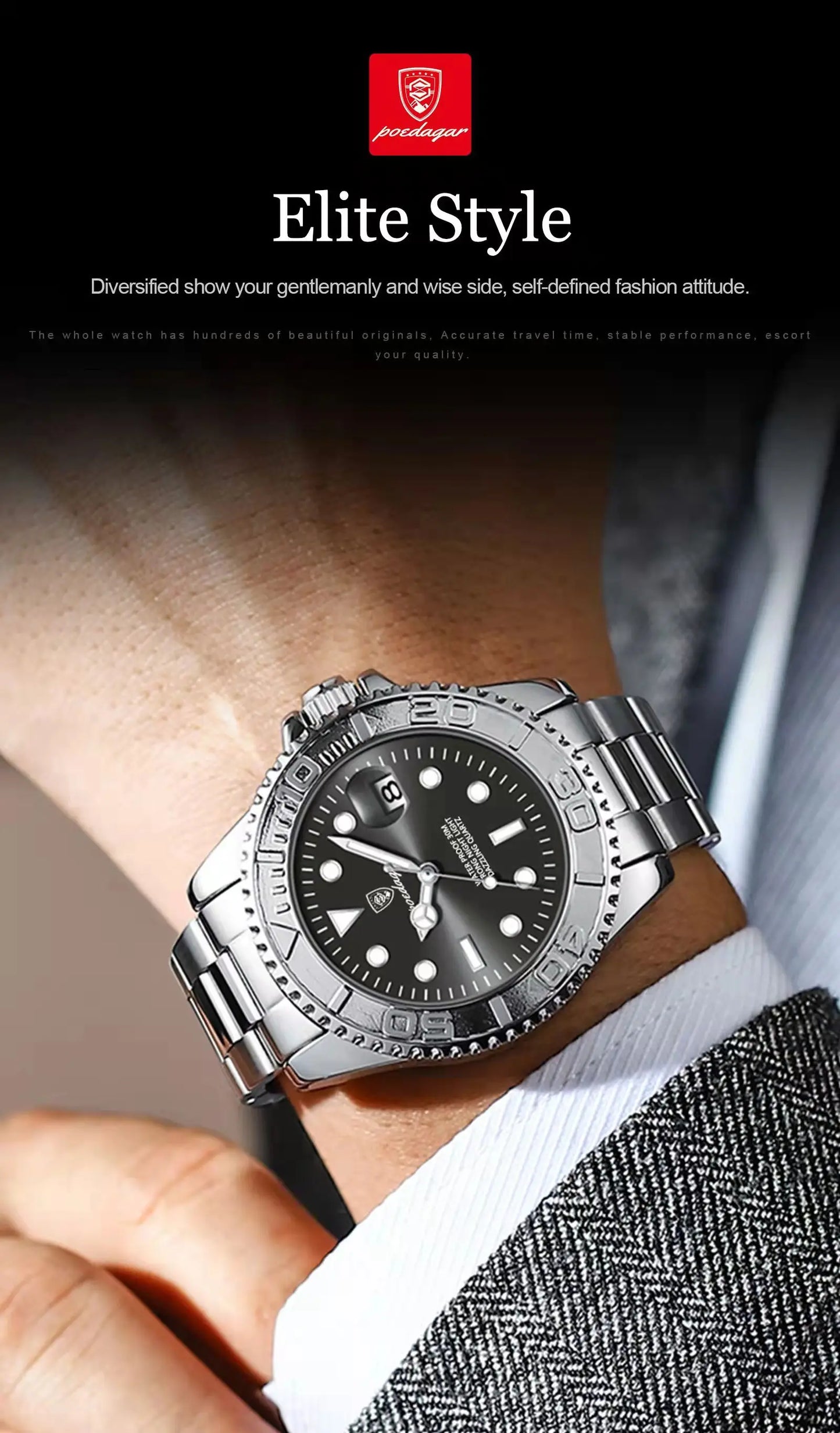 POEDAGAR Top Luxury Male Watch Waterproof Luminous Date Men Watch Stainless Steel Male Clock Sport Fashion Men's Quartz Watches