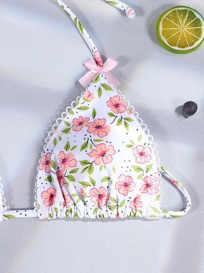 Triangle Bikinis Bow Swimsuit Women Sexy Swimwear Bandage Bikini Set Summer Biquini Female Beachwear Low Waist Thong Swimsuits