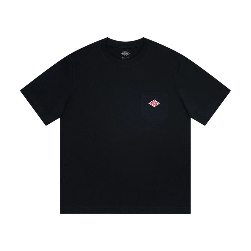 Hot sales Men Women Pure Cotton Embroidery T-Shirt Short Sleeve Tees Simple Solid Pocket Fashion Brand Exports Japan style