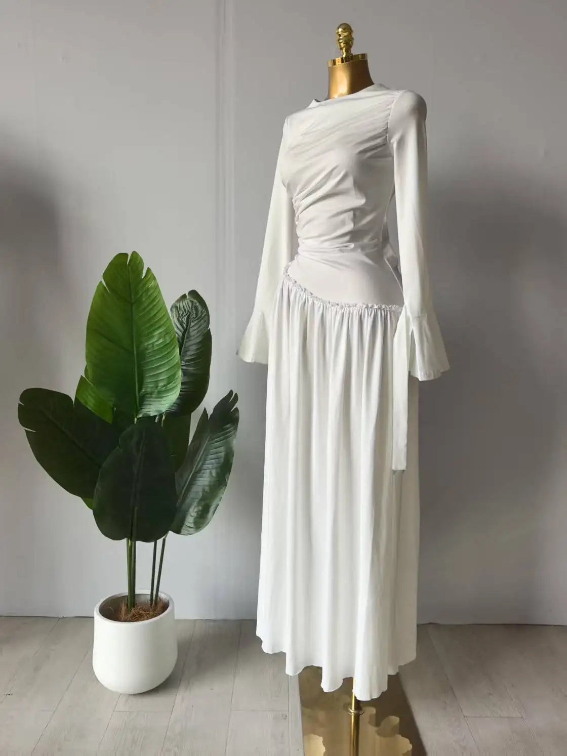 CM.YAYA Women Full Sleeve O-neck Elegant Long Dress Edible Tree Fungus Sweet Holiday Beach Evening Sexy Party Dresses Vestidos